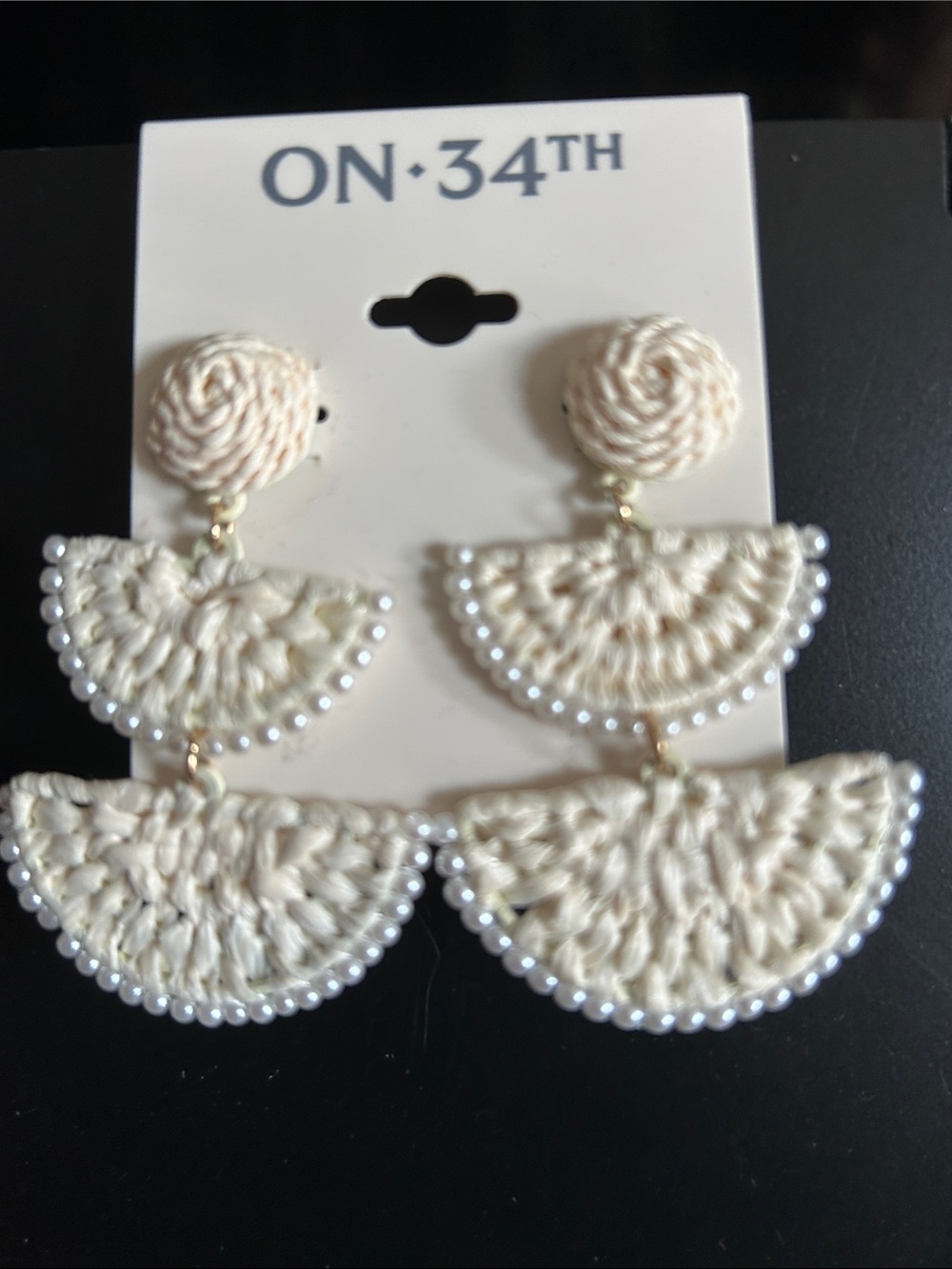 Cream Crochet Tiered Fan Drop Earrings